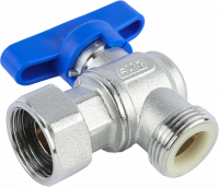 Кран шаровой FAR 3/4"EU(TP)-3/4", НР-накидная гайка EPDM, угловой, син. бабочка, хром